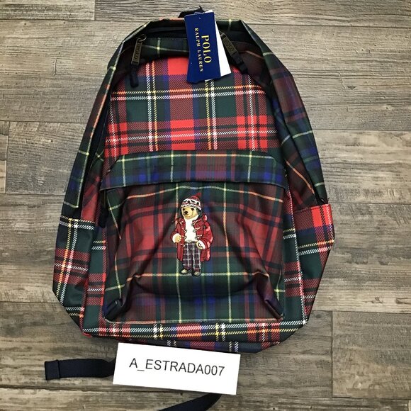 NWT Polo Ralph Lauren 9AR149-Red/Blue/Green Nordic Polo Bear Plaid Backpack O/S - Picture 1 of 12